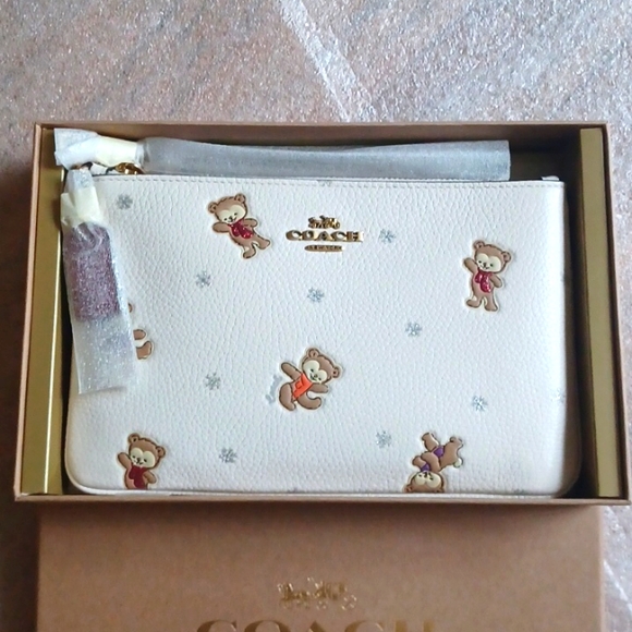 Coach Boxed Wristlet with Snowy Bears Print in Chalk - Picture 2 of 4
